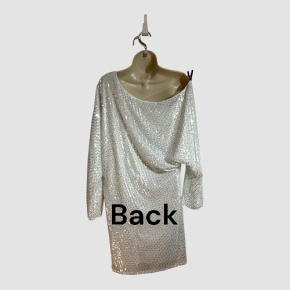 All Glitter and Glam Sexy White With Silver Sequins Mini Dress Long Sleeve XL - Picture 3 of 6